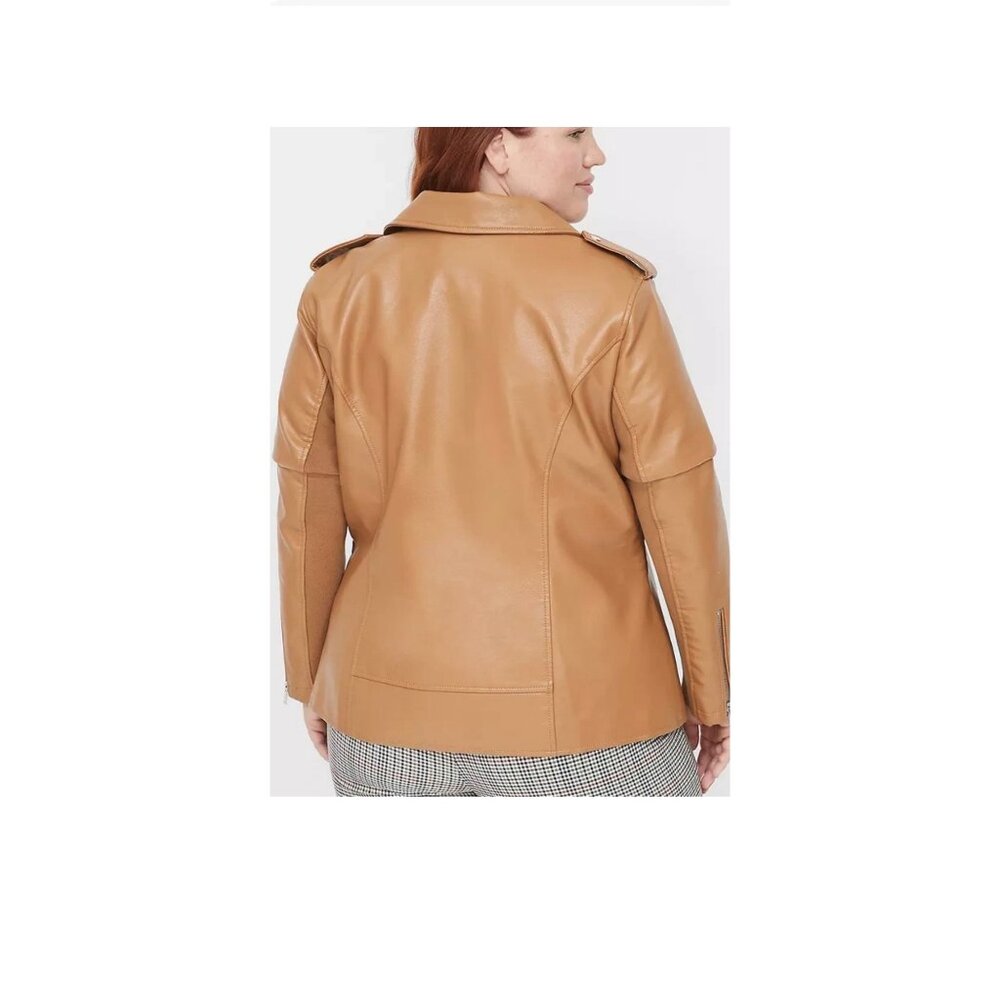 Lane Bryant Faux Leather Moto Jacket 22/24 Camel - Picture 11 of 12